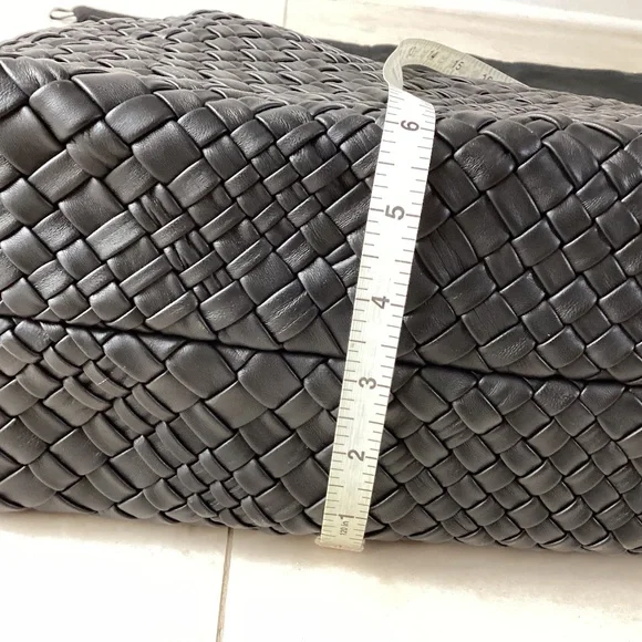 Falor Italy Handmade Black Woven Leather Large Shoulder Hobo Bag Magnetic Close - Picture 14 of 16